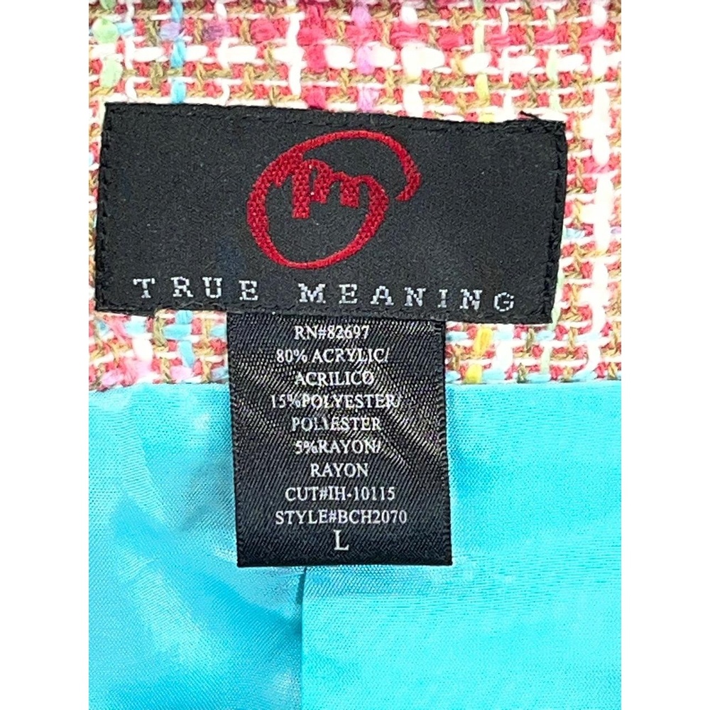 Vintage True Meaning Women's Multicolor Stylish Fringe Hem Tweed Blazer Large - Picture 3 of 12